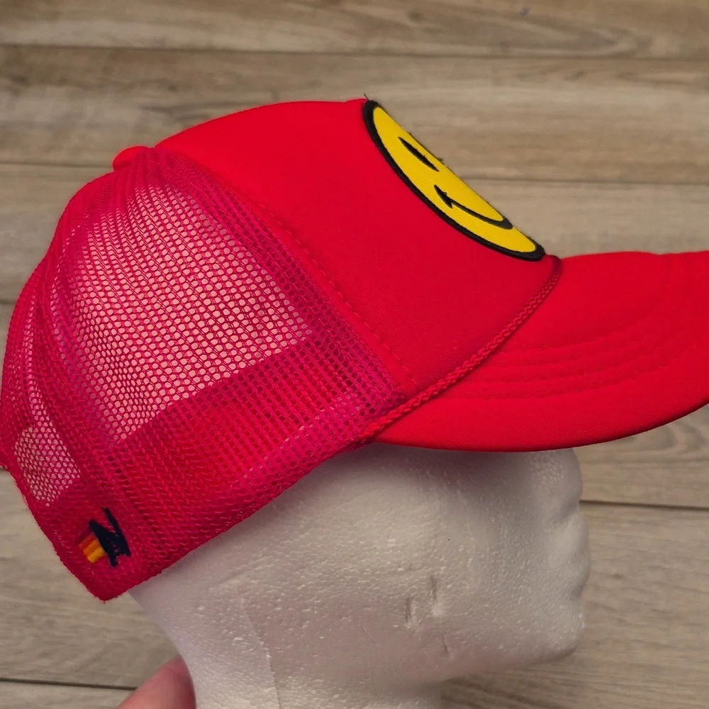 AVIATOR NATION Smiley Face Red‎ Gold Yellow Trucker Mesh Snapback Hat Cap